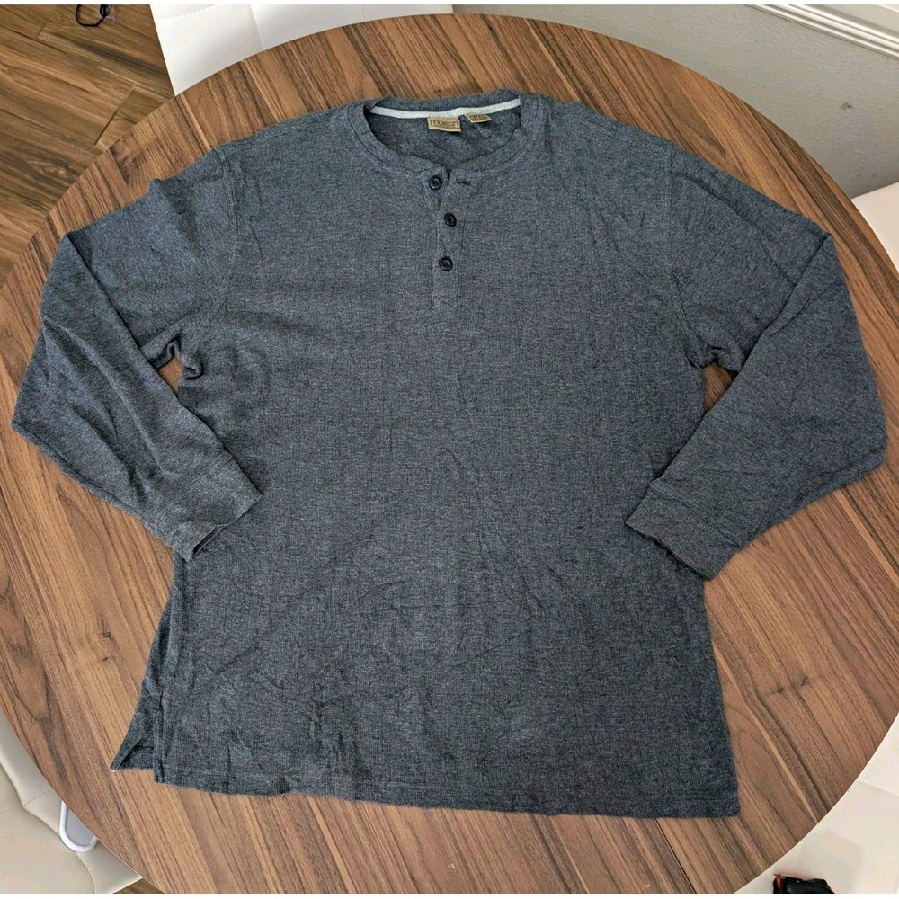 L.L.Bean Mens Large Tall LT Henley Shirt Gray 100% Cotton Long Sleeve
